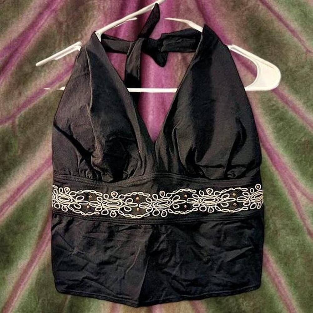 Vintage black embroidered halter top
